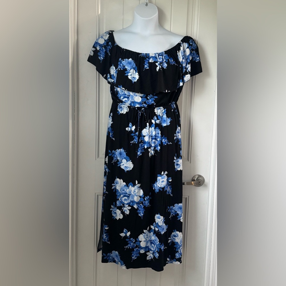 Floral Black and Blue Dress